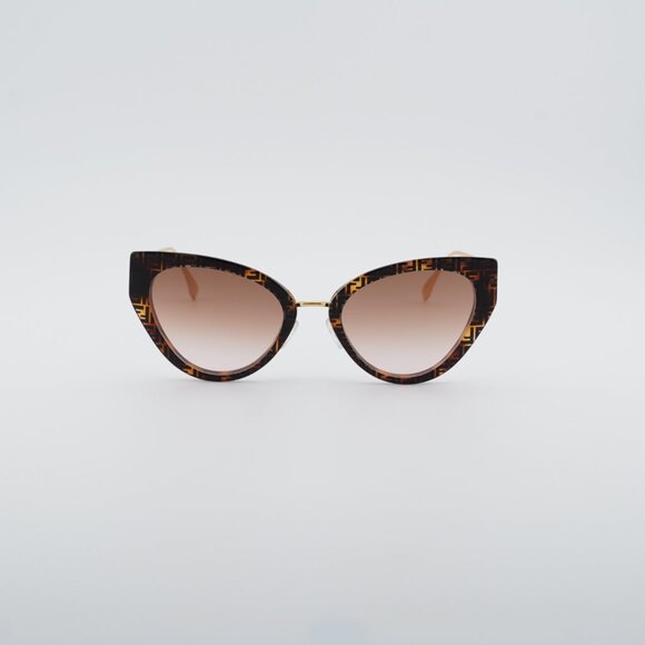Fendi FE40014U 55F Sunglasses Havana with FF Pattern Cat Eye Frame, Brown Lenses main image 10